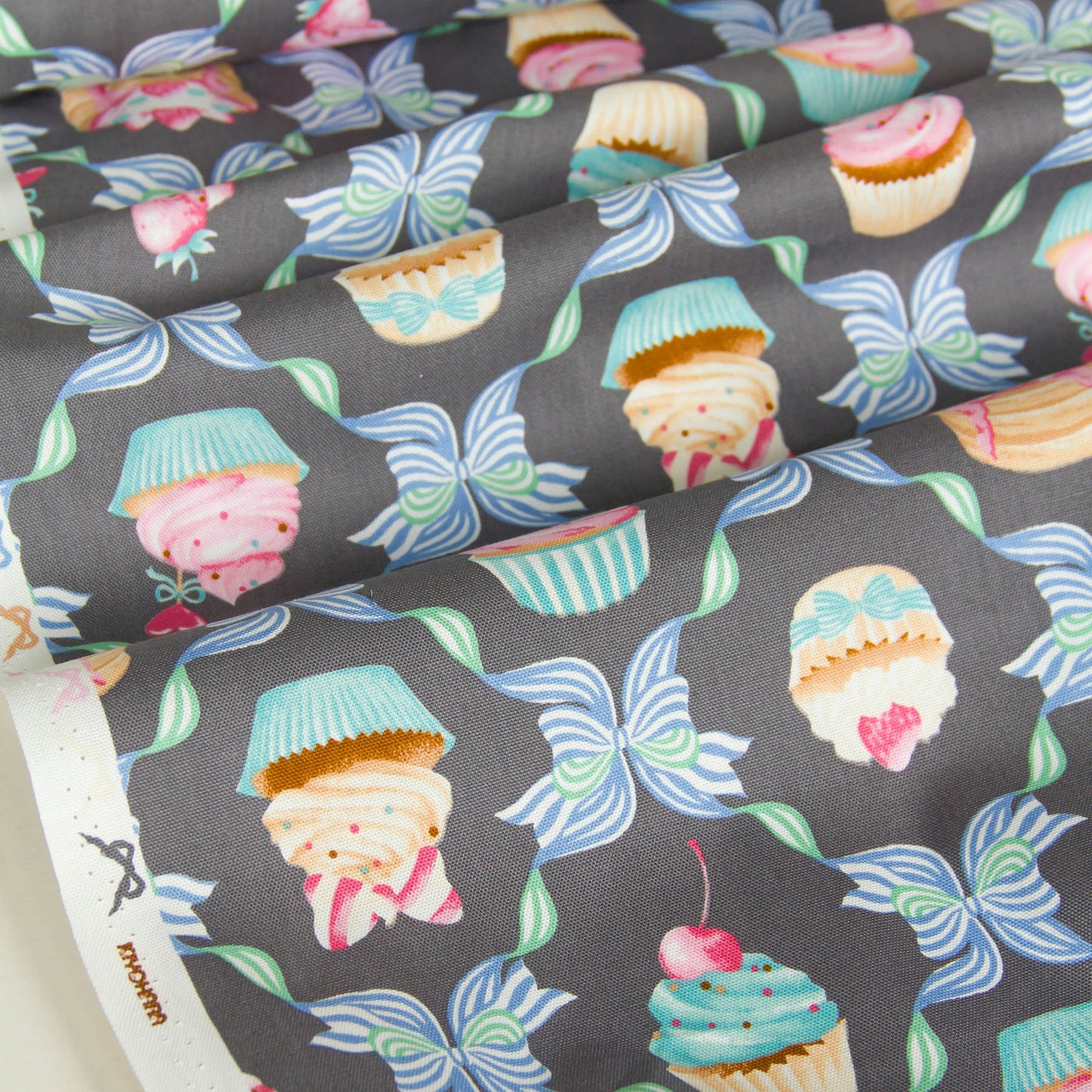 Oxford Cotton Fabric Cupcake Bow Gray by the Yard