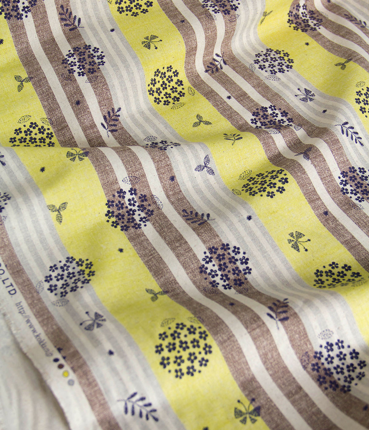Cotton Linen Blend Canvas Fabric Vintage Stripe Floral Yellow by the Yard