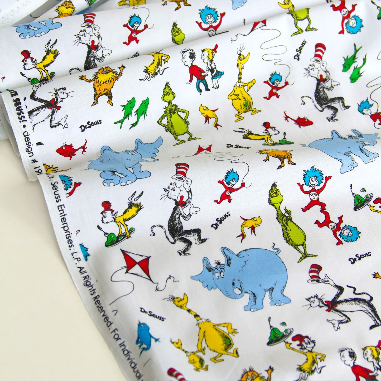 Cartoon Print Cotton Fabric White by the Yard