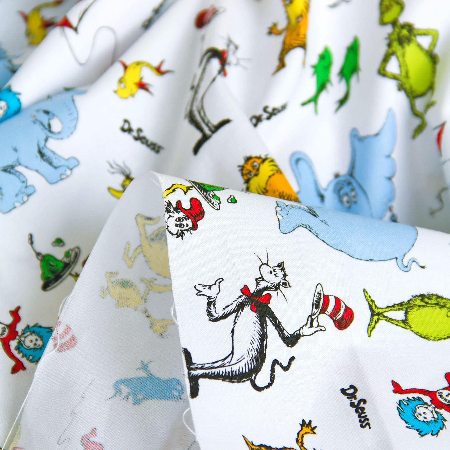 Cartoon Print Cotton Fabric White by the Yard