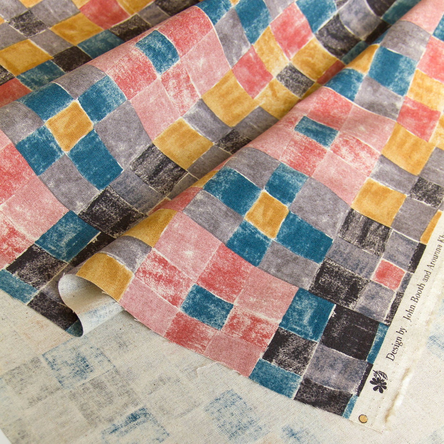 Vintage Style Cotton Linen Blend Canvas Fabric Checks pattern Multicolour by the Yard