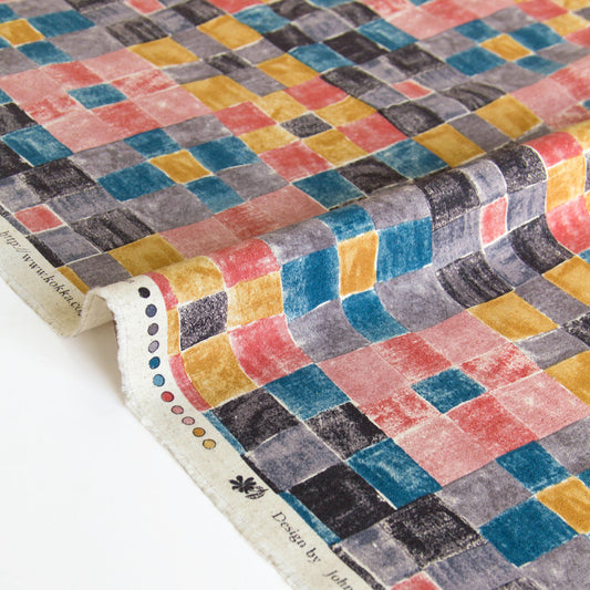 Vintage Style Cotton Linen Blend Canvas Fabric Checks pattern Multicolour by the Yard