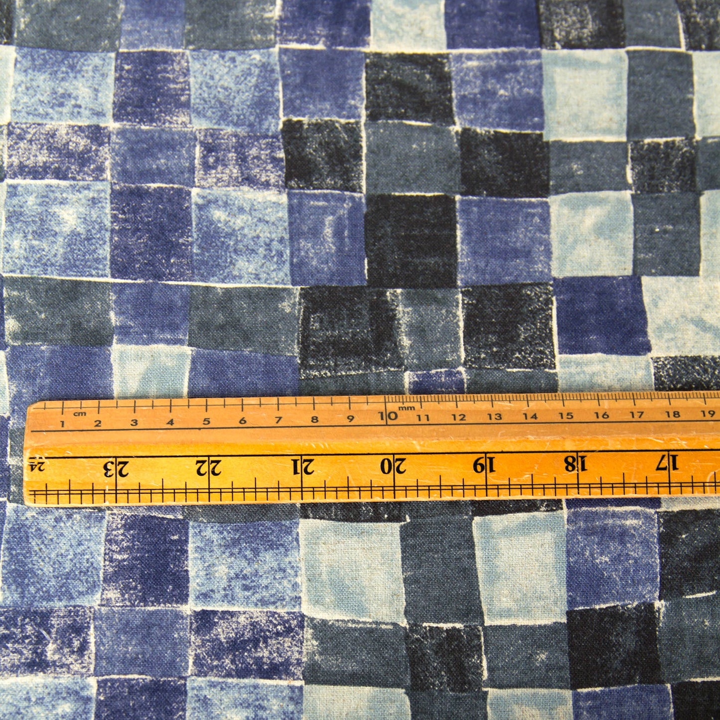 Vintage Style Cotton Linen Blend Canvas Fabric Checks pattern Dusty Blue by the Yard
