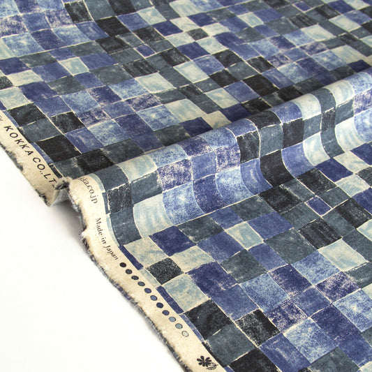 Vintage Style Cotton Linen Blend Canvas Fabric Checks pattern Dusty Blue by the Yard