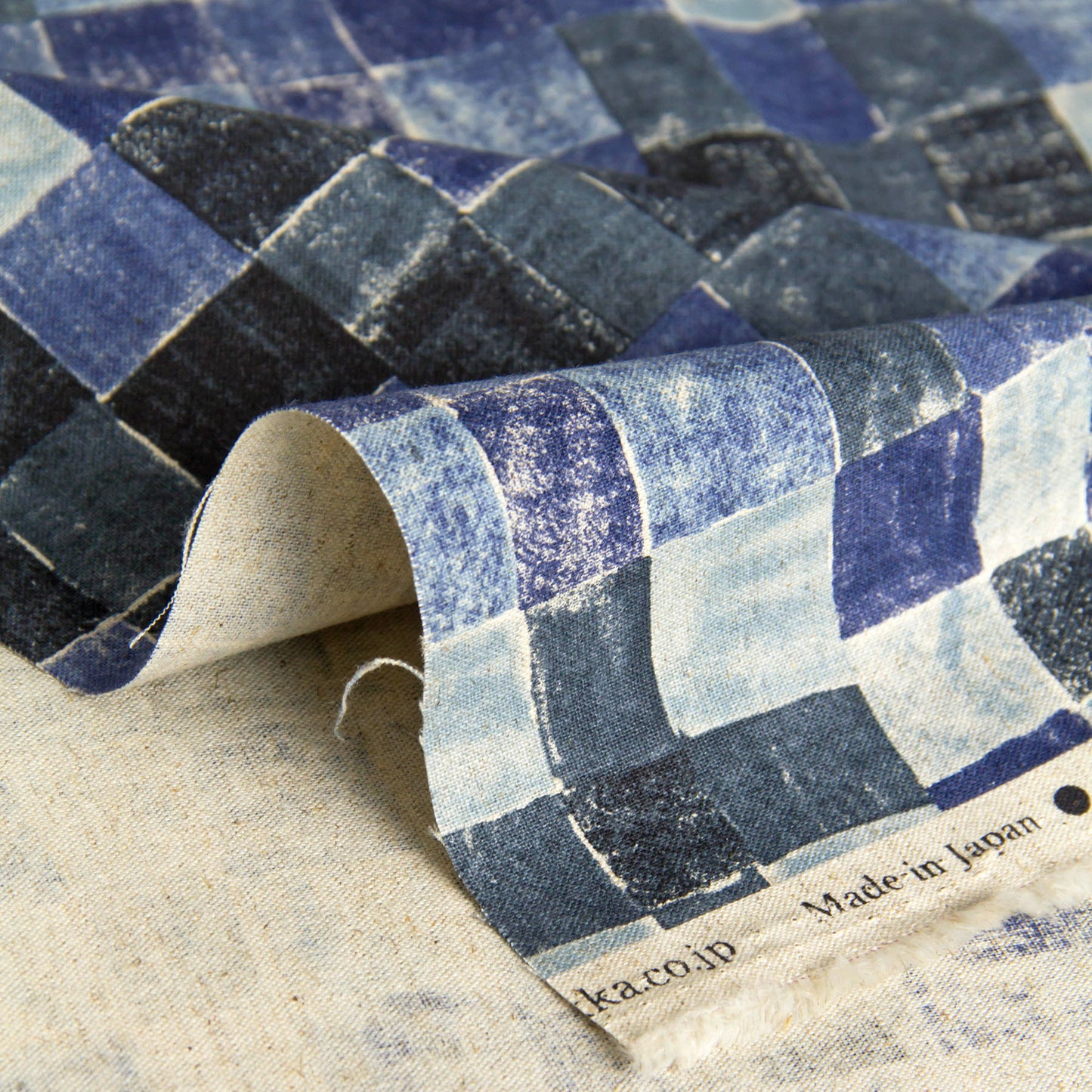 Vintage Style Cotton Linen Blend Canvas Fabric Checks pattern Dusty Blue by the Yard