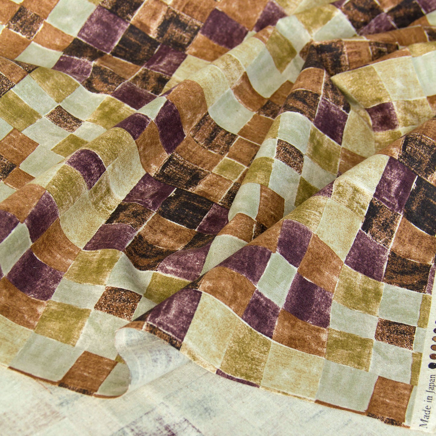 Vintage Style Cotton Linen Blend Canvas Fabric Checks pattern Brown by the Yard