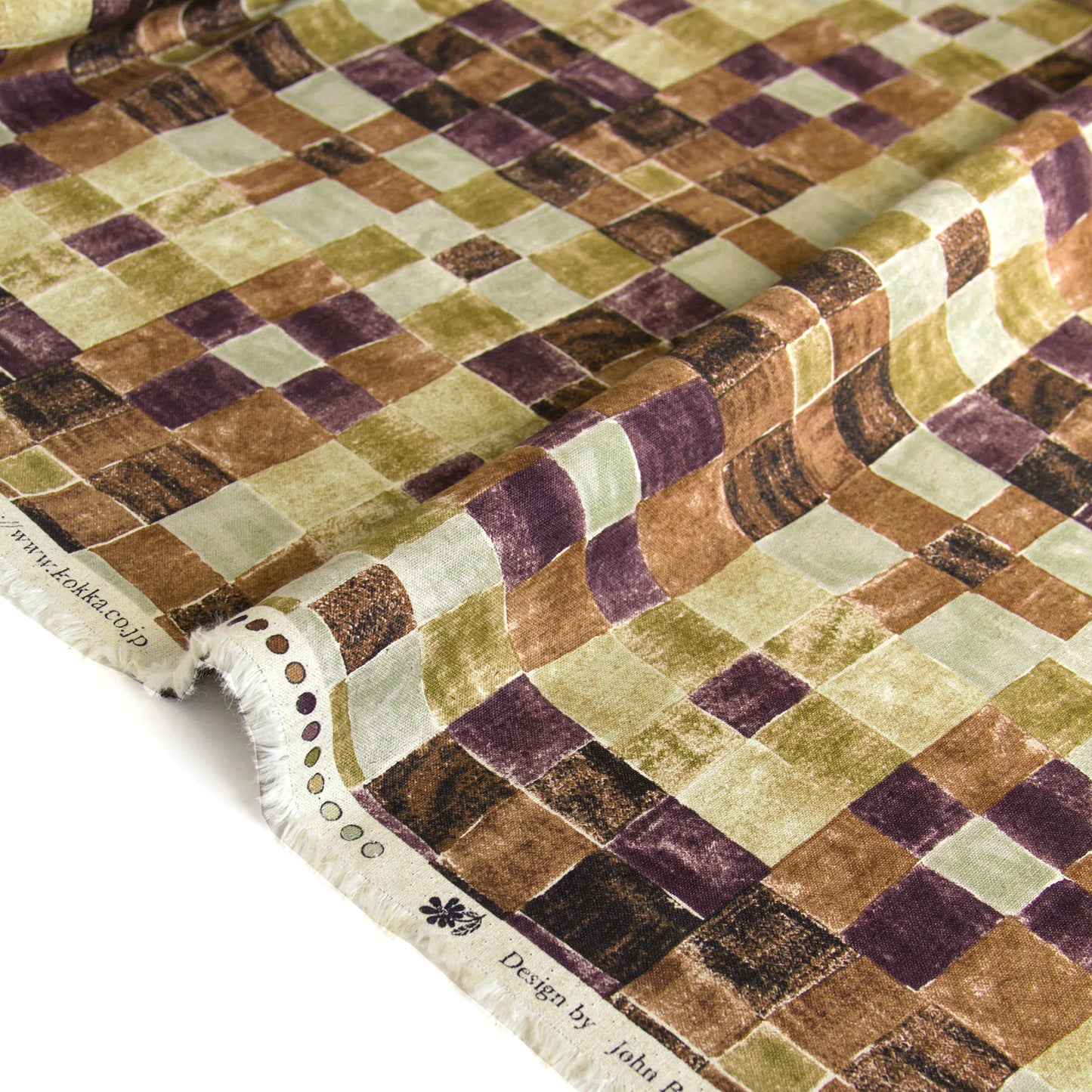 Vintage Style Cotton Linen Blend Canvas Fabric Checks pattern Brown by the Yard
