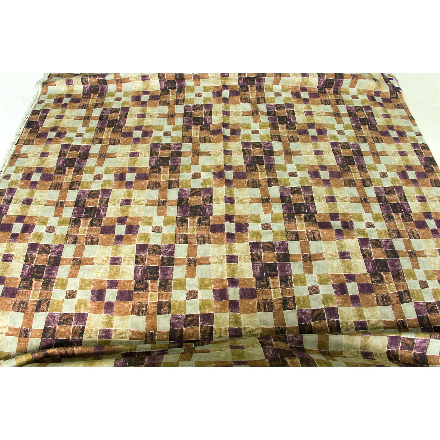 Vintage Style Cotton Linen Blend Canvas Fabric Checks pattern Brown by the Yard