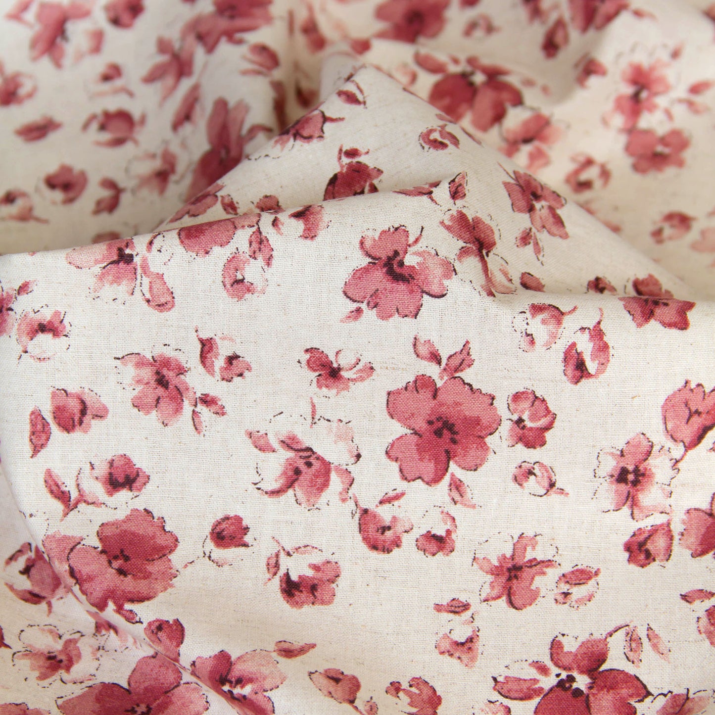 Lightweight Cotton Linen Fabric Watercolor Floral Natural by the Yard