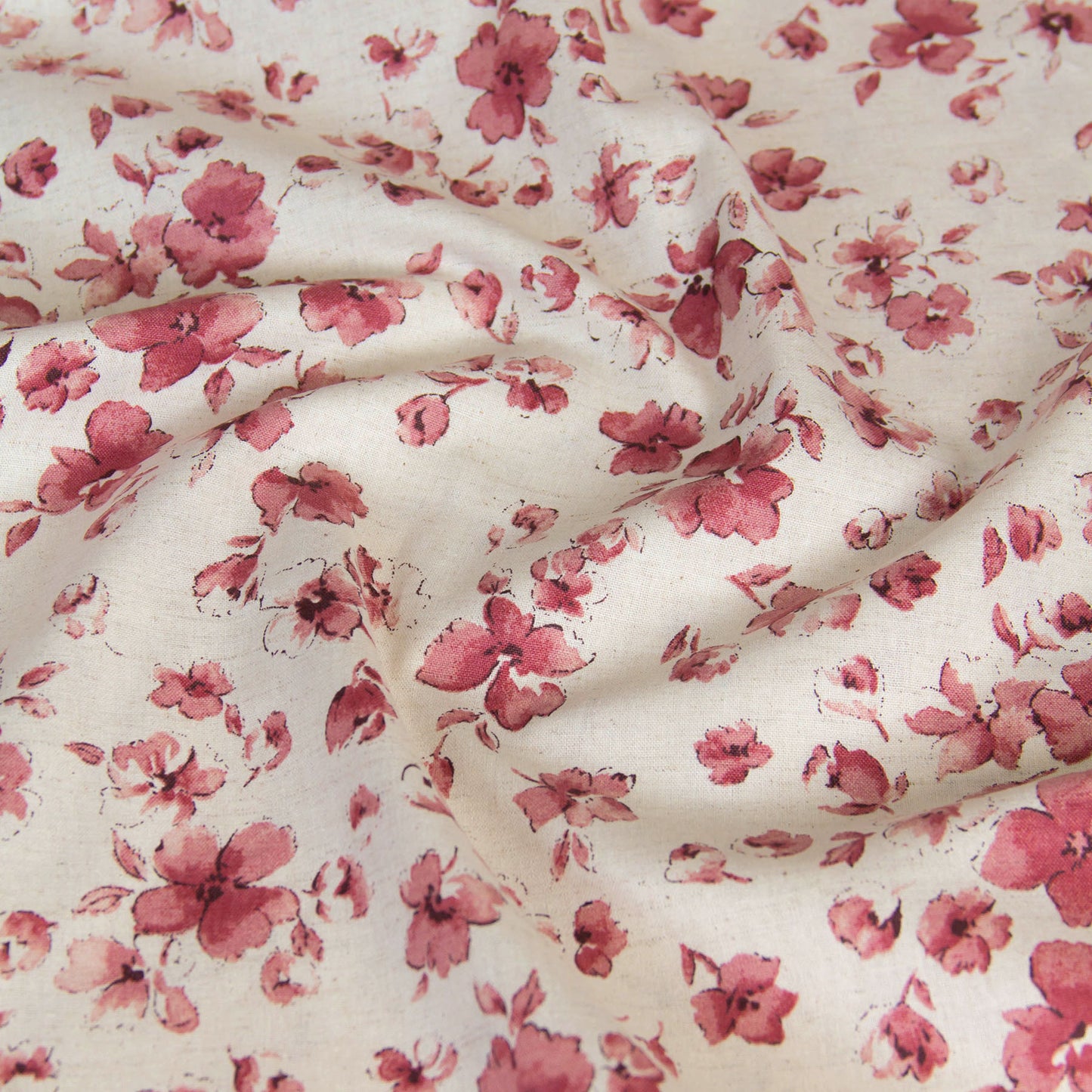 Lightweight Cotton Linen Fabric Watercolor Floral Natural by the Yard