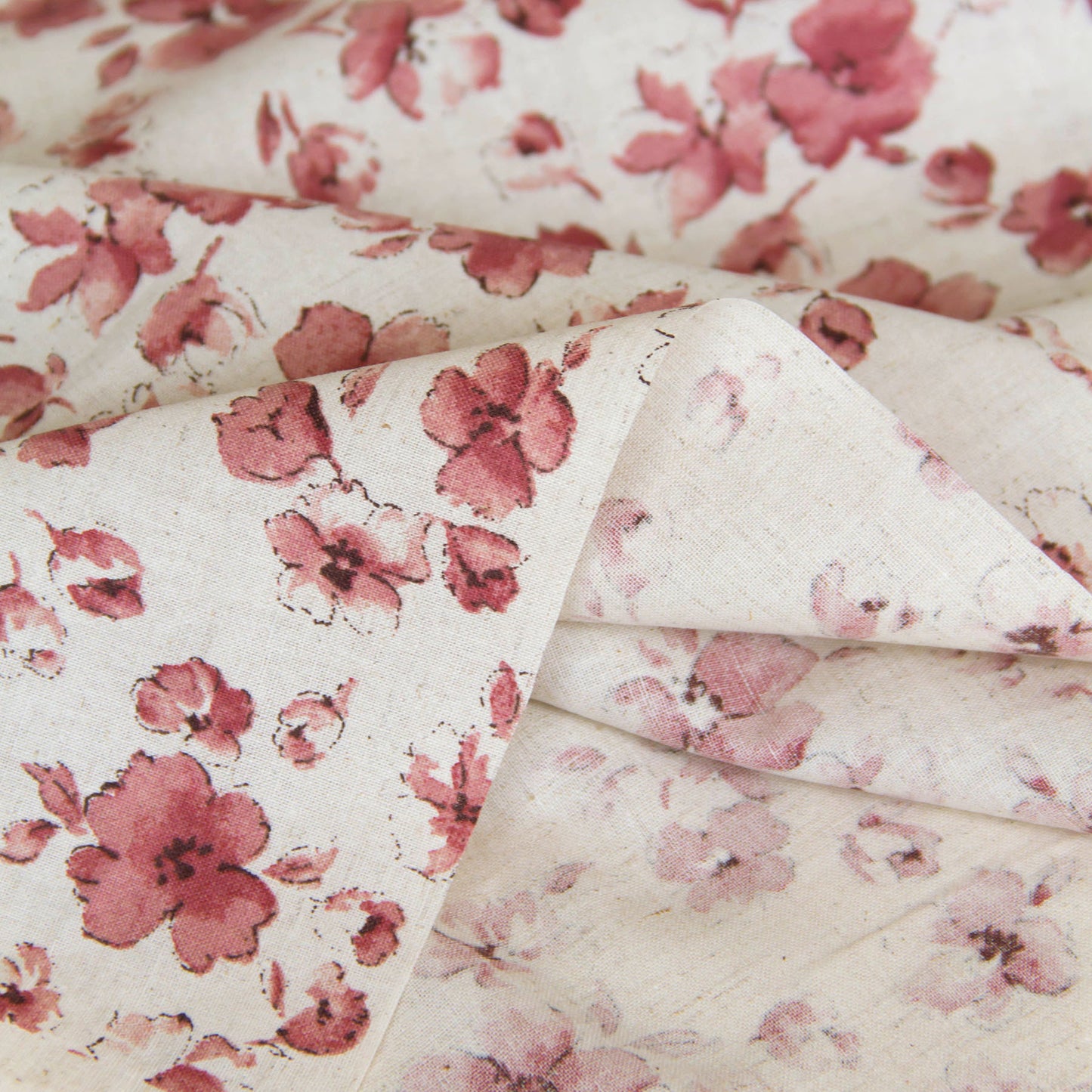 Lightweight Cotton Linen Fabric Watercolor Floral Natural by the Yard