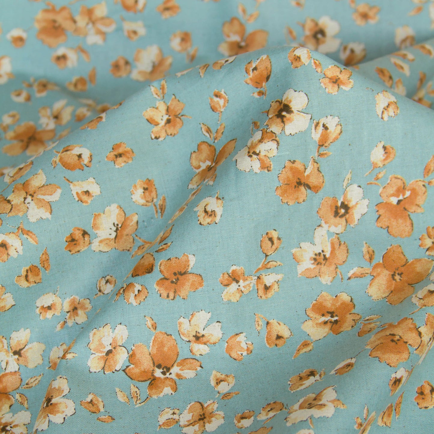 Lightweight Cotton Linen Fabric Watercolor Floral Aqua by the Yard