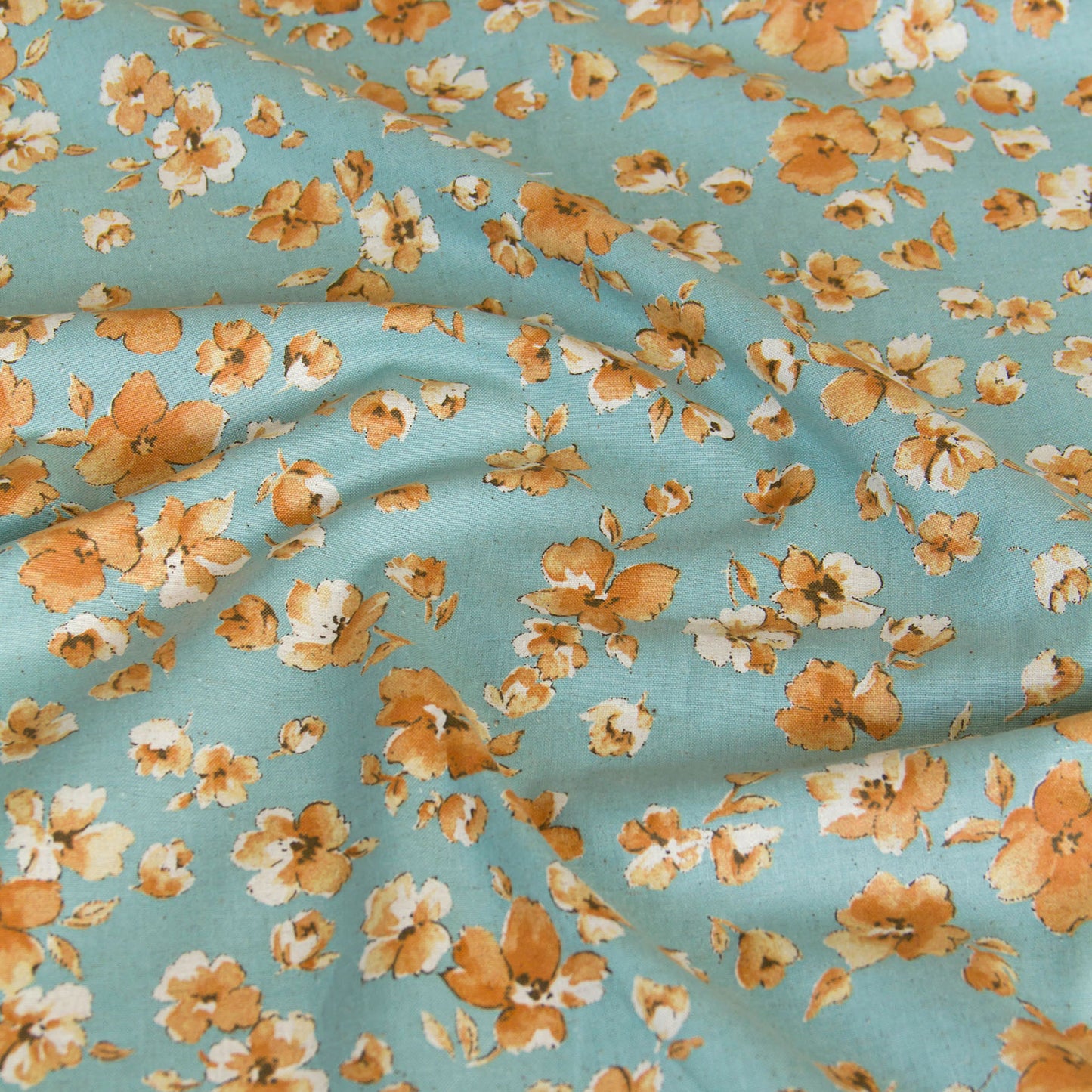 Lightweight Cotton Linen Fabric Watercolor Floral Aqua by the Yard
