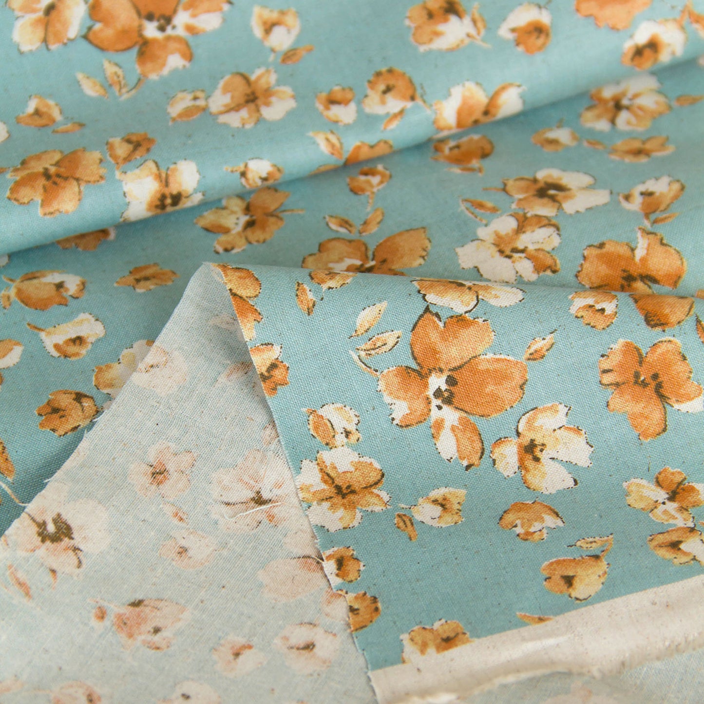 Lightweight Cotton Linen Fabric Watercolor Floral Aqua by the Yard