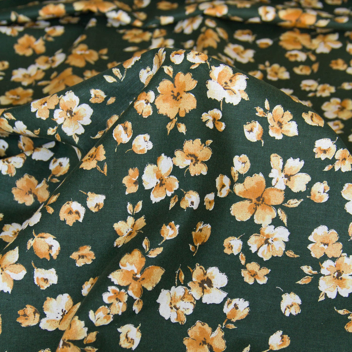 Lightweight Cotton Linen Fabric Watercolor Floral Dark Green by the Yard