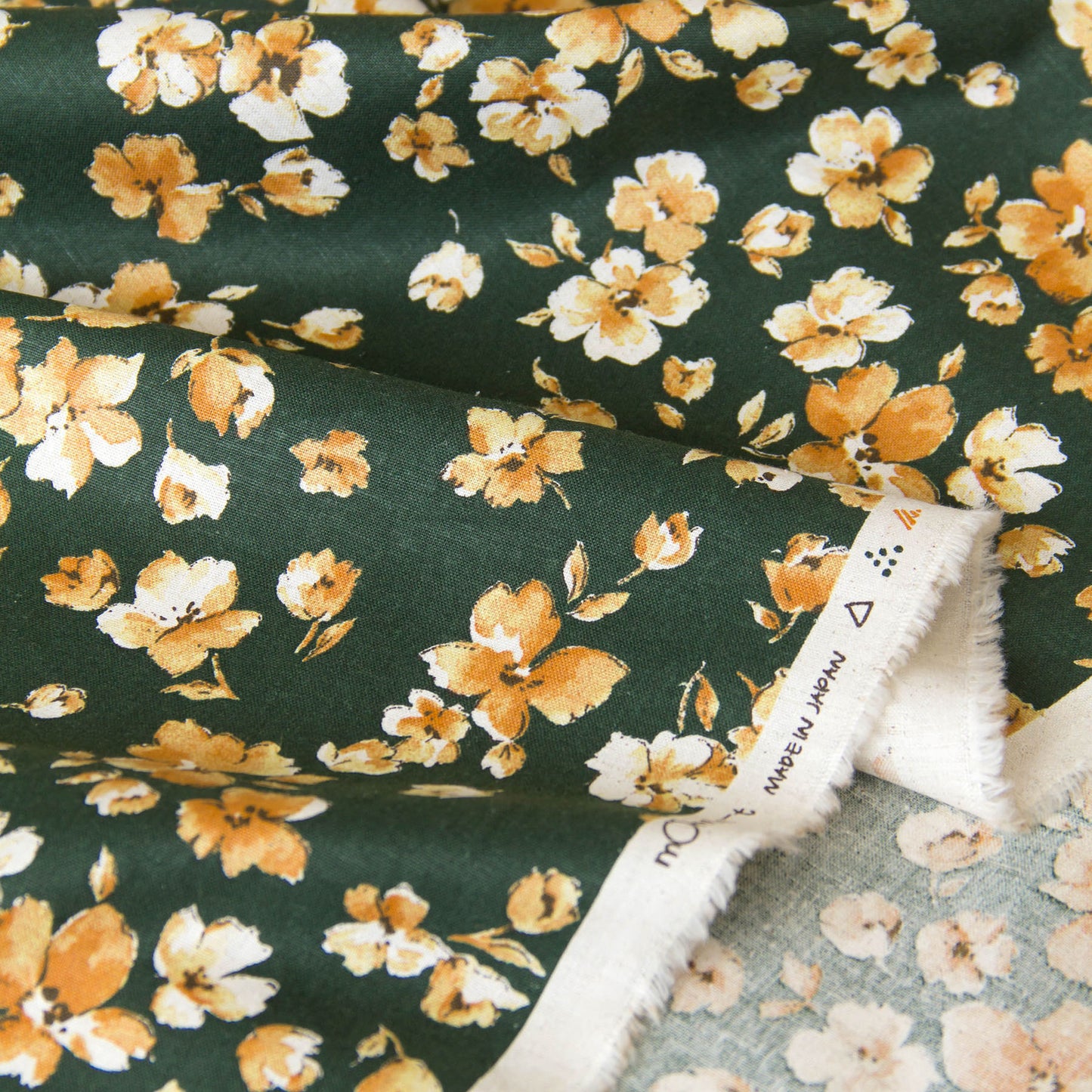 Lightweight Cotton Linen Fabric Watercolor Floral Dark Green by the Yard