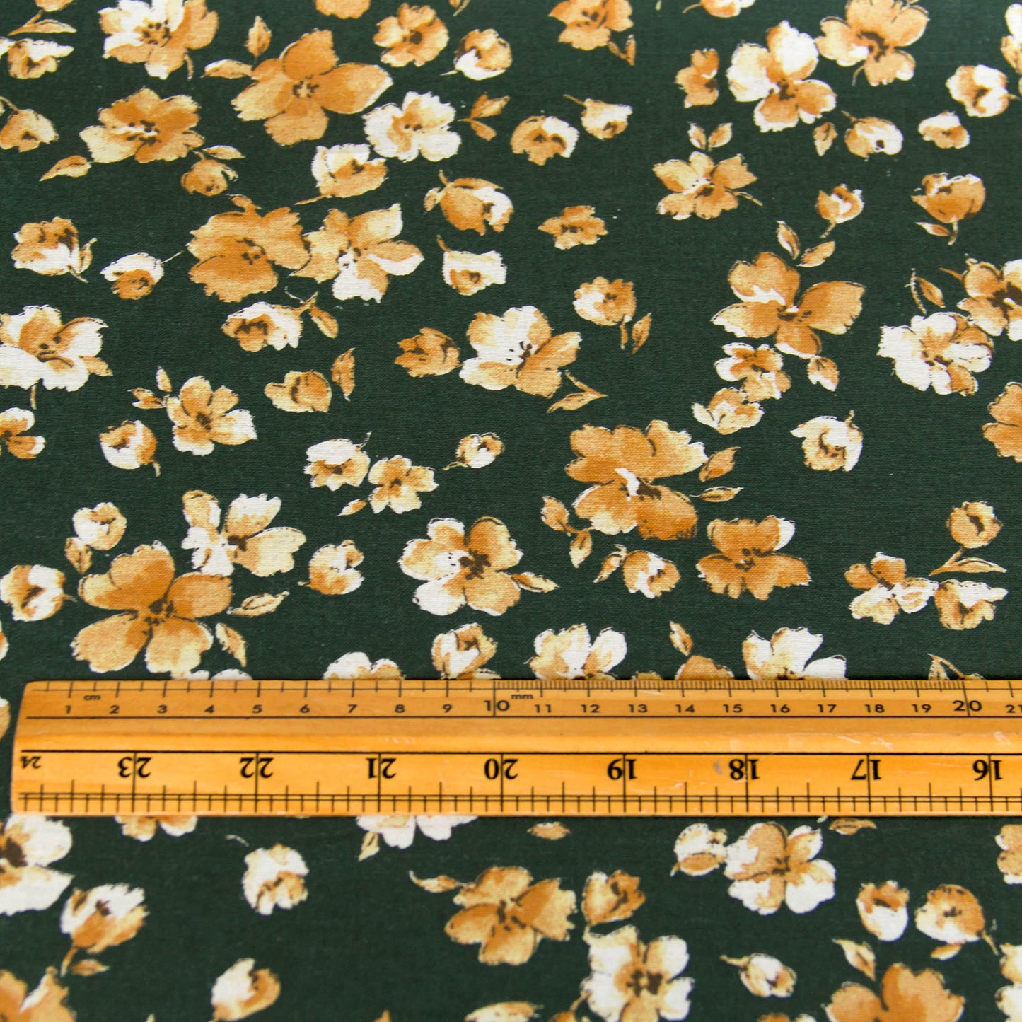 Lightweight Cotton Linen Fabric Watercolor Floral Dark Green by the Yard