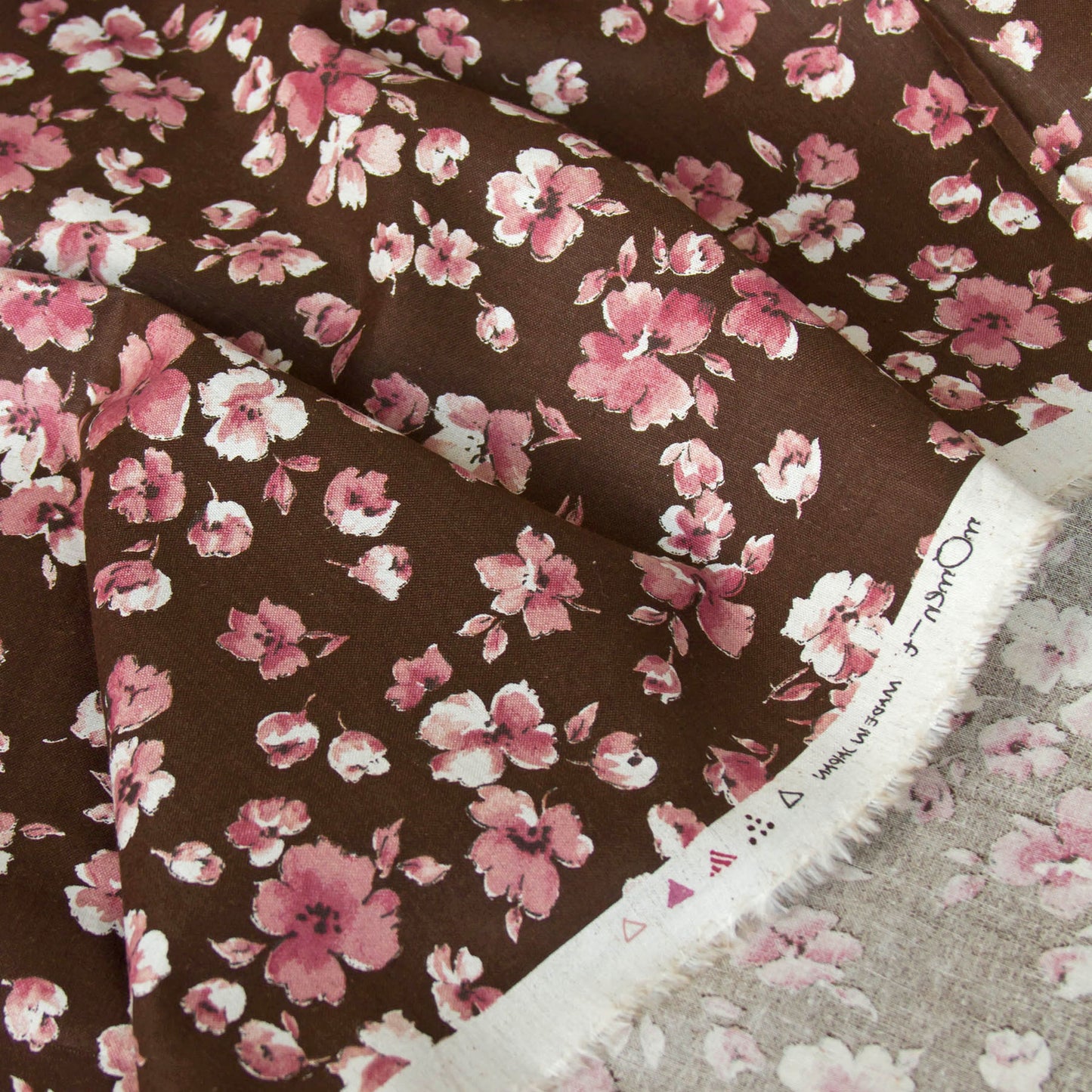 Lightweight Cotton Linen Fabric Watercolor Floral Dark Brown by the Yard