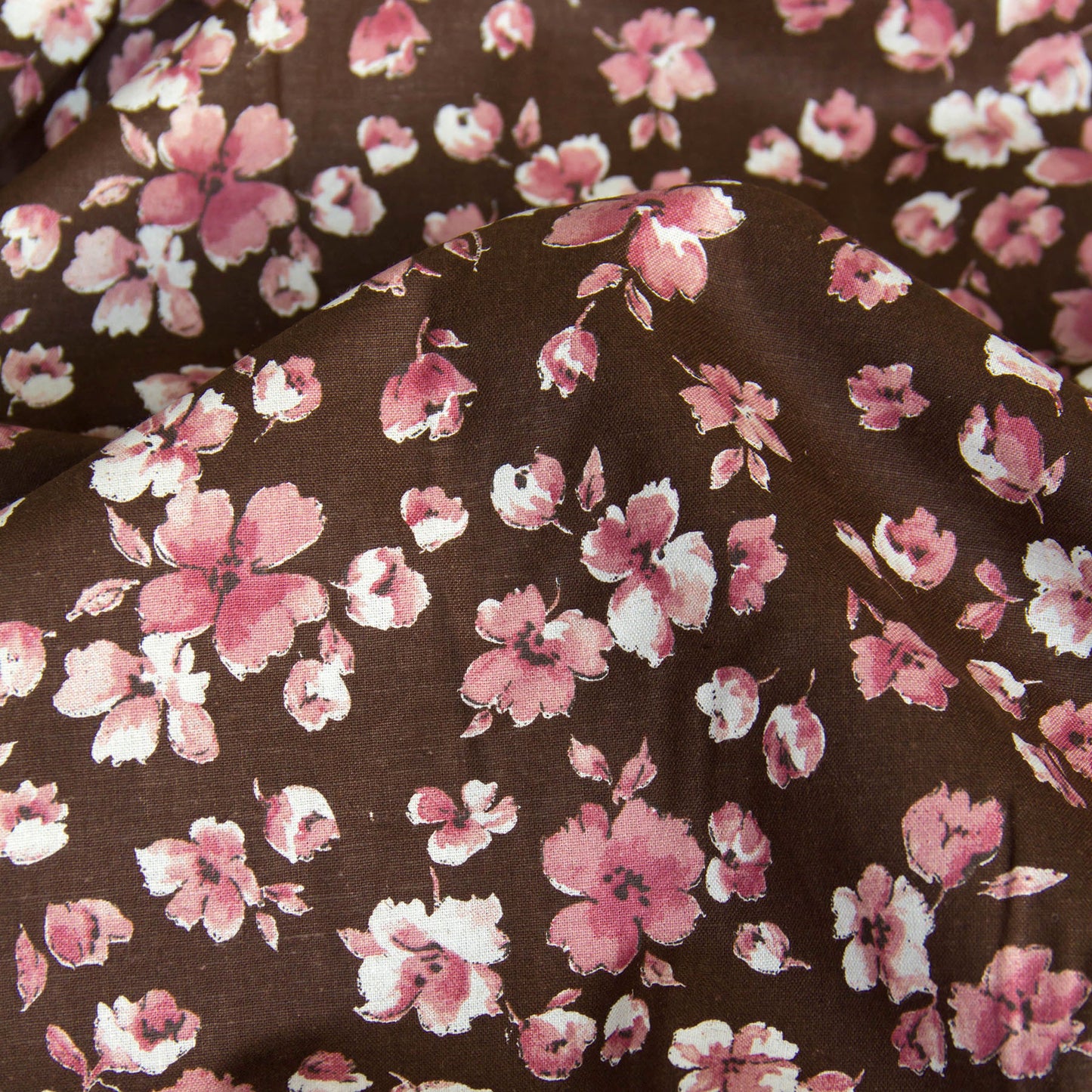 Lightweight Cotton Linen Fabric Watercolor Floral Dark Brown by the Yard