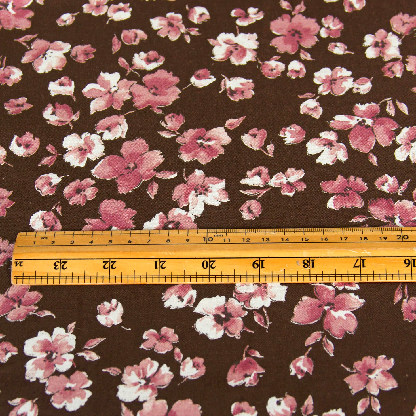 Lightweight Cotton Linen Fabric Watercolor Floral Dark Brown by the Yard