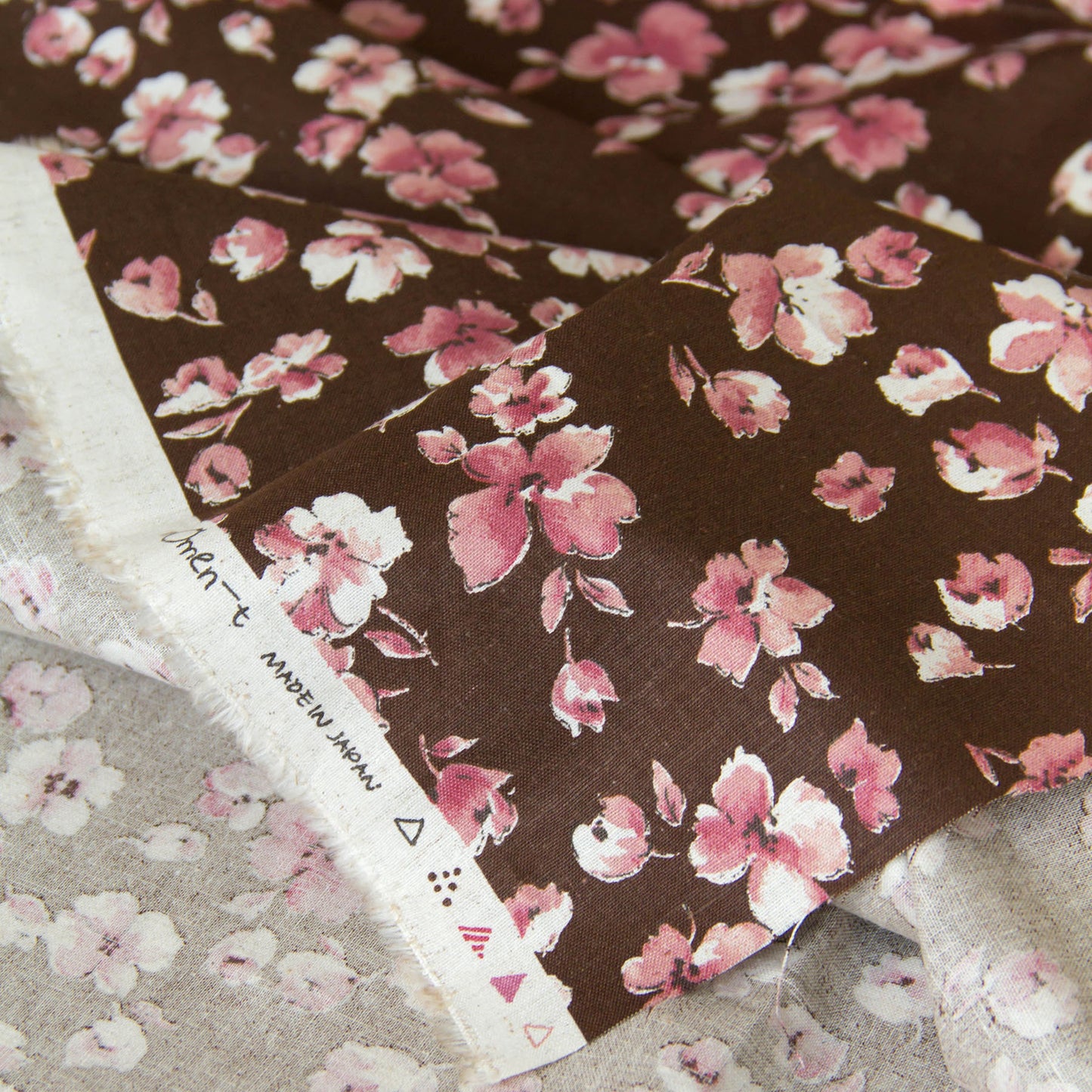 Lightweight Cotton Linen Fabric Watercolor Floral Dark Brown by the Yard