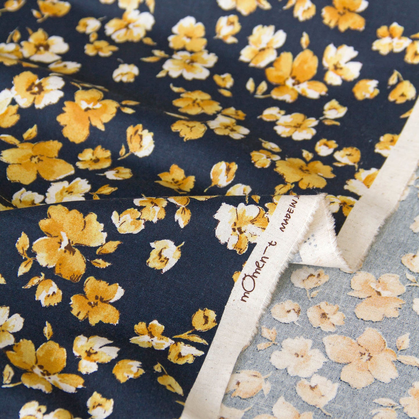 Lightweight Cotton Linen Fabric Watercolor Floral Navy by the Yard