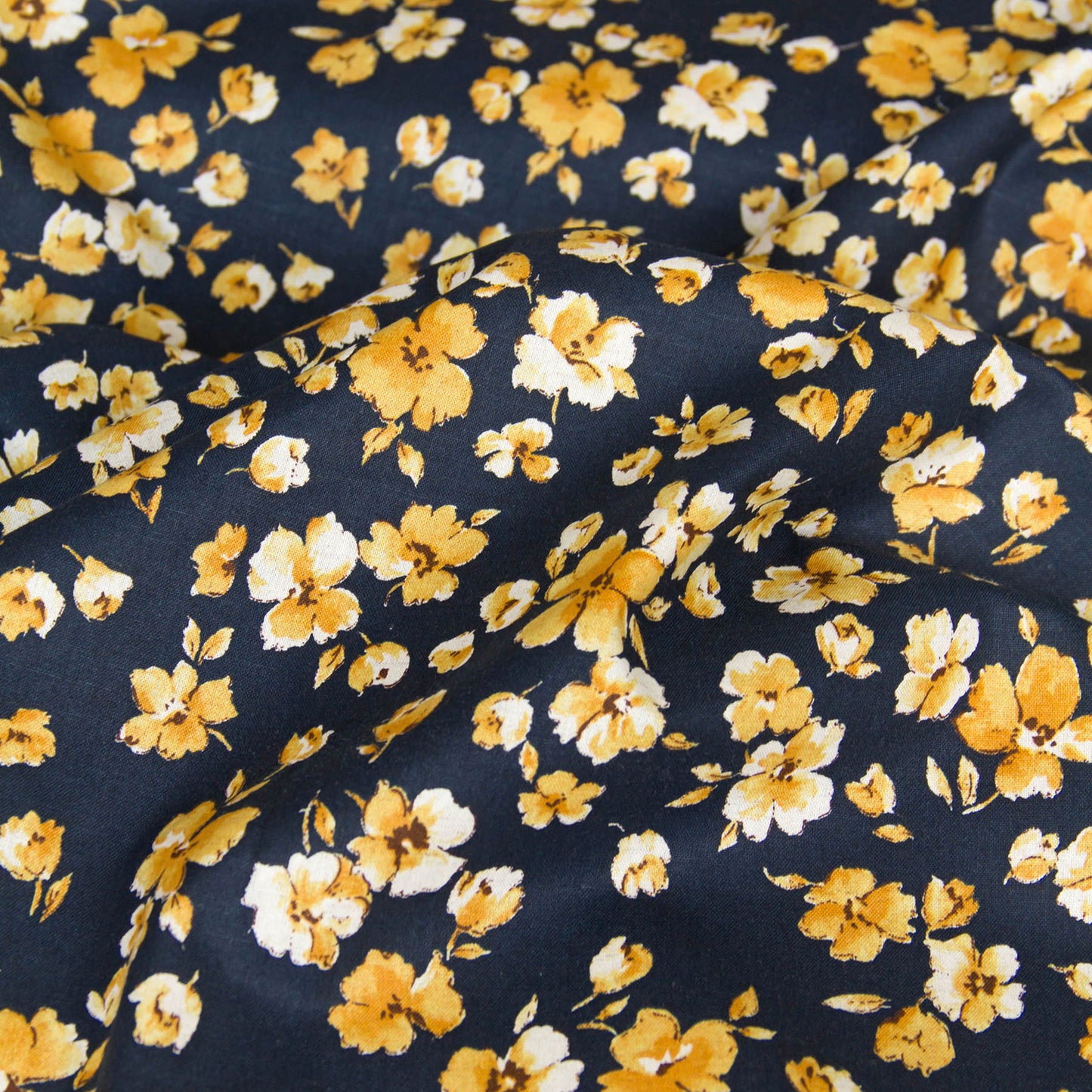 Lightweight Cotton Linen Fabric Watercolor Floral Navy by the Yard