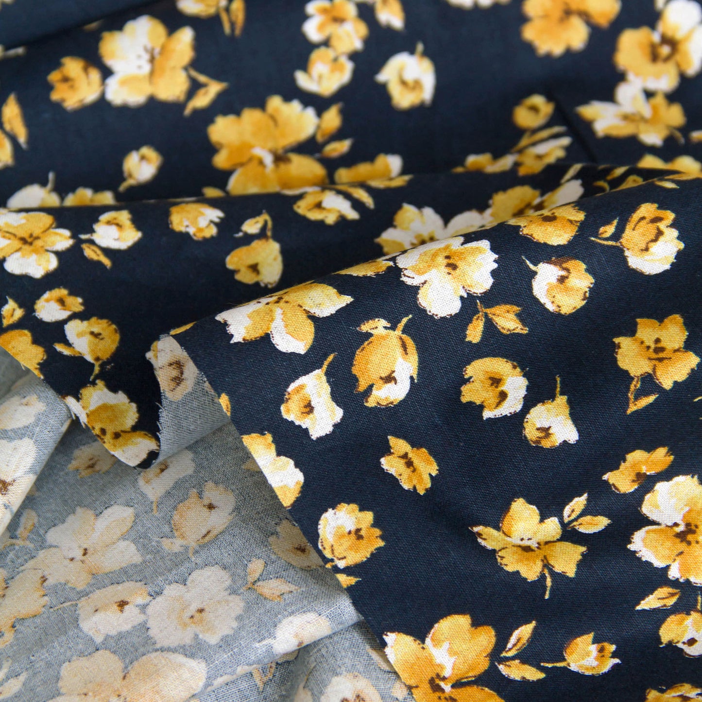 Lightweight Cotton Linen Fabric Watercolor Floral Navy by the Yard