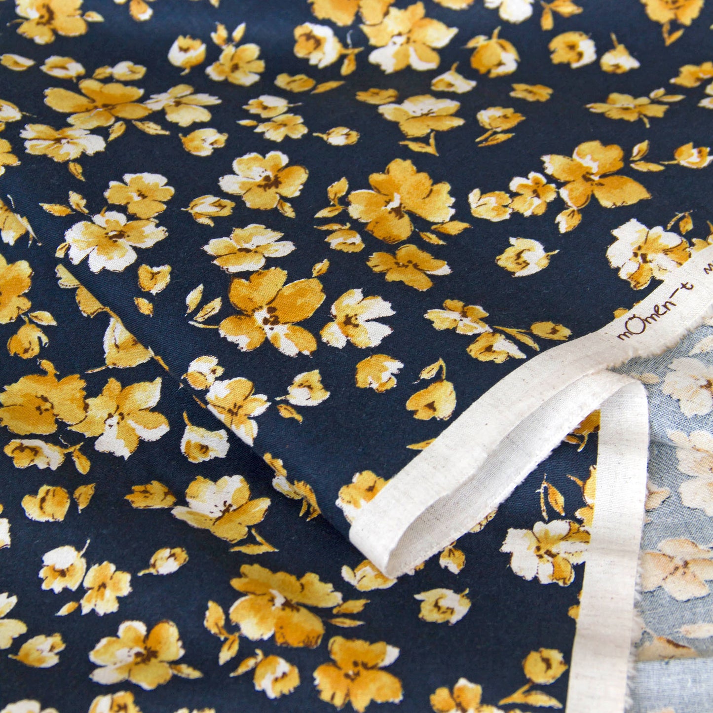 Lightweight Cotton Linen Fabric Watercolor Floral Navy by the Yard