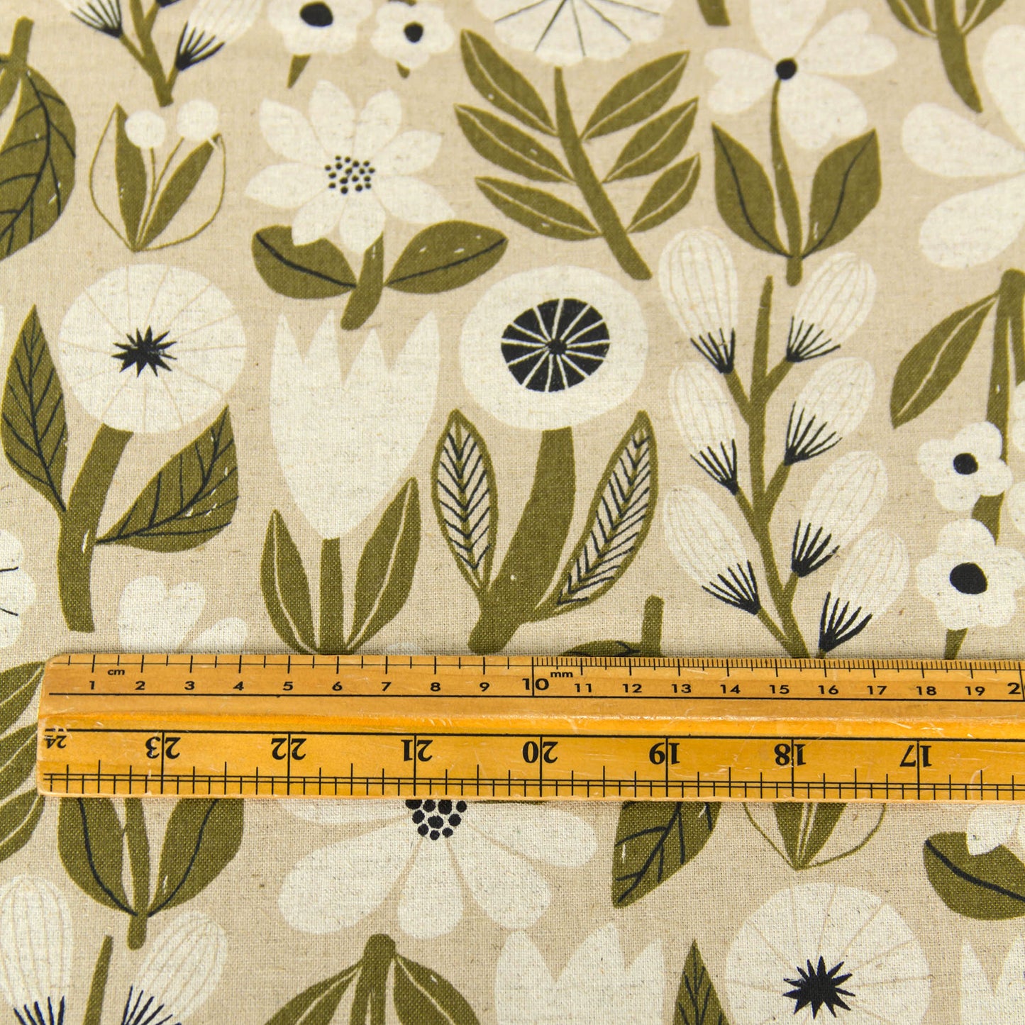 Vintage Style Cotton Linen Blend Canvas Fabric Flower Beige by the Yard