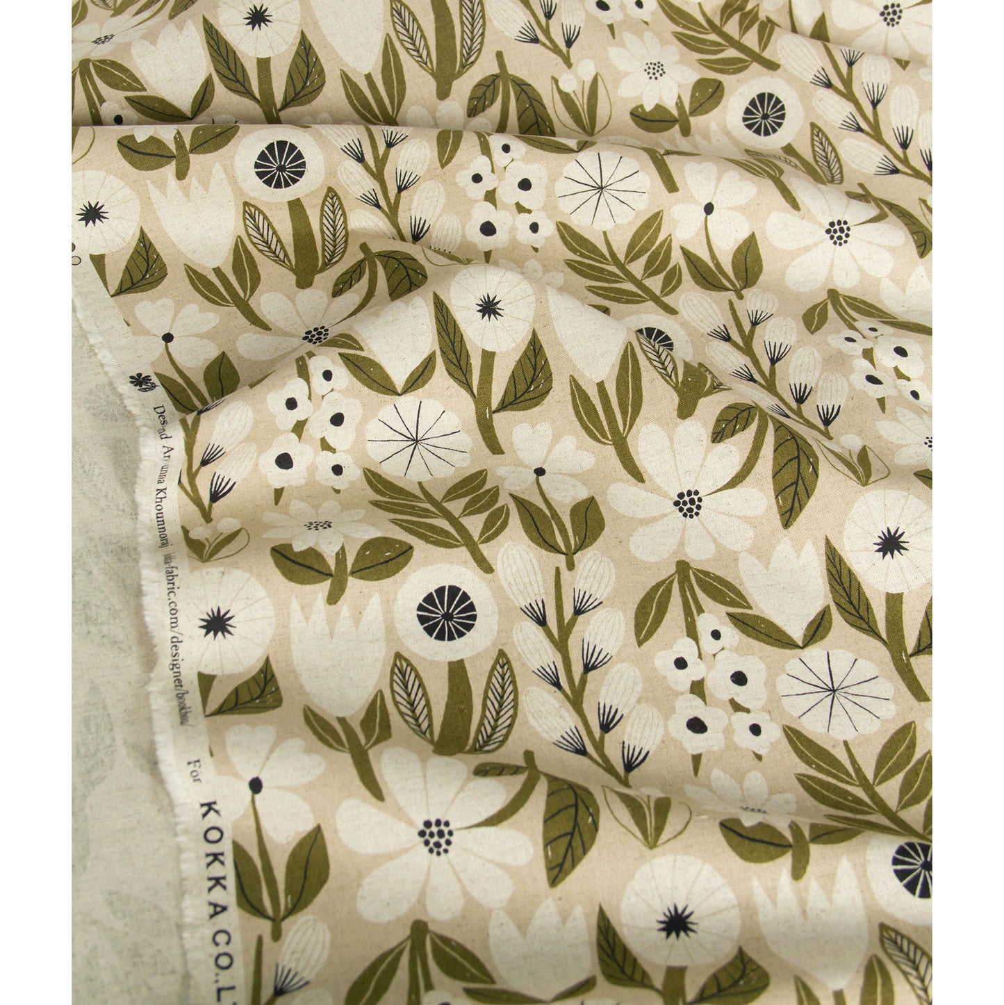 Vintage Style Cotton Linen Blend Canvas Fabric Flower Beige by the Yard