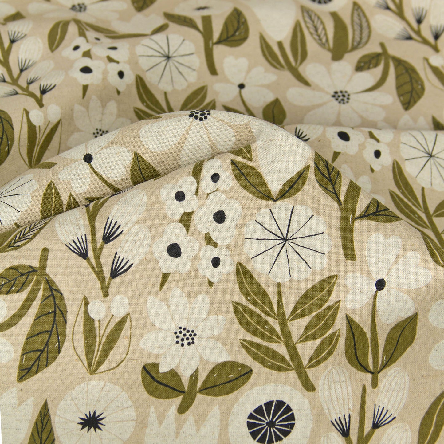 Vintage Style Cotton Linen Blend Canvas Fabric Flower Beige by the Yard