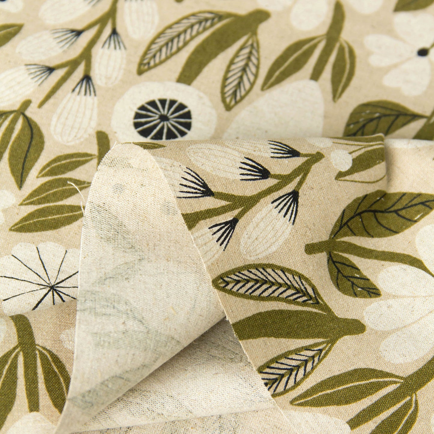 Vintage Style Cotton Linen Blend Canvas Fabric Flower Beige by the Yard