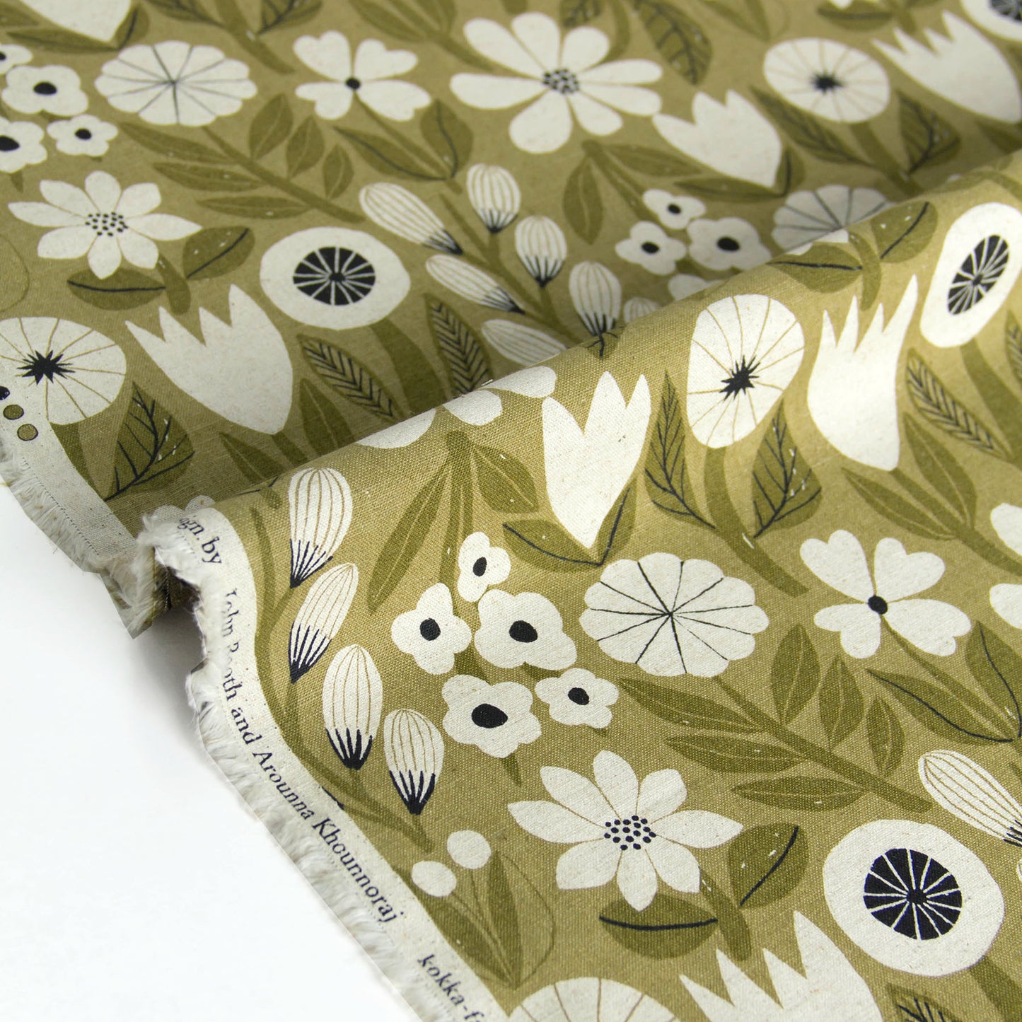 Vintage Style Cotton Linen Blend Canvas Fabric Flower Rough Green by the Yard