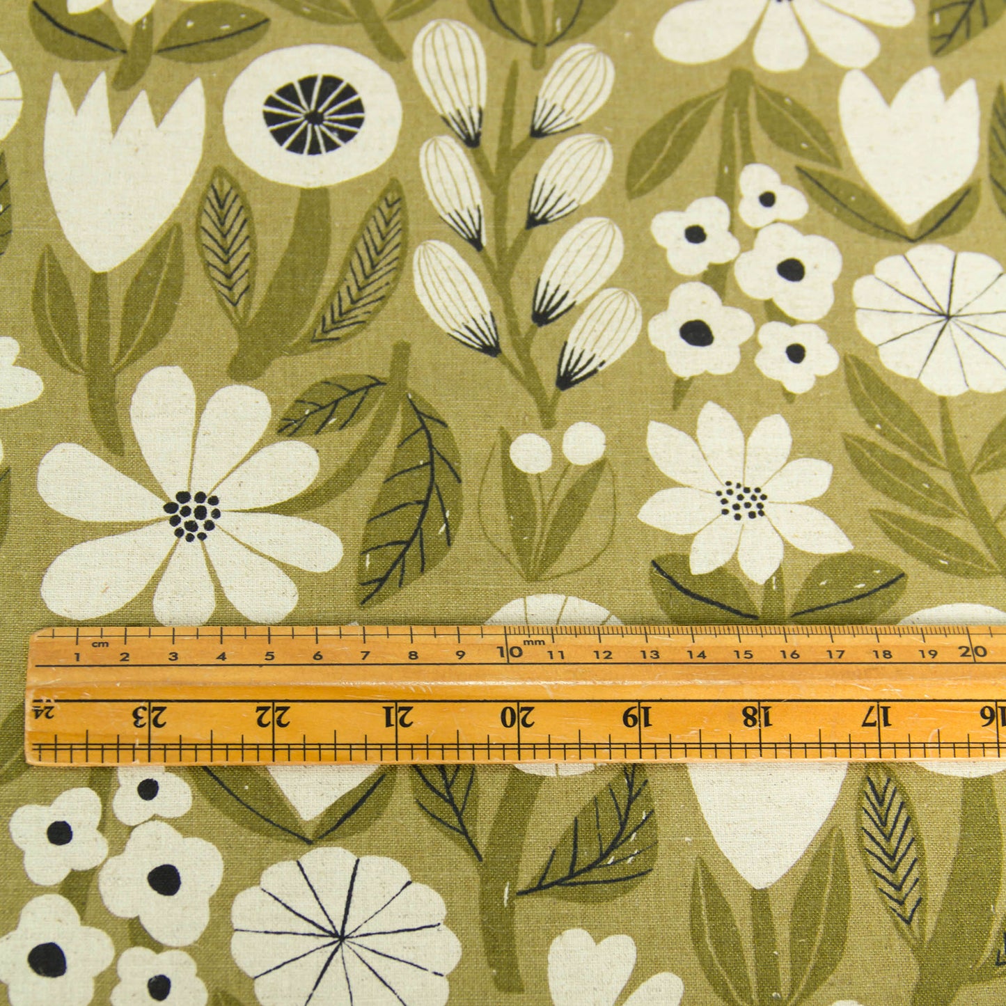 Vintage Style Cotton Linen Blend Canvas Fabric Flower Rough Green by the Yard