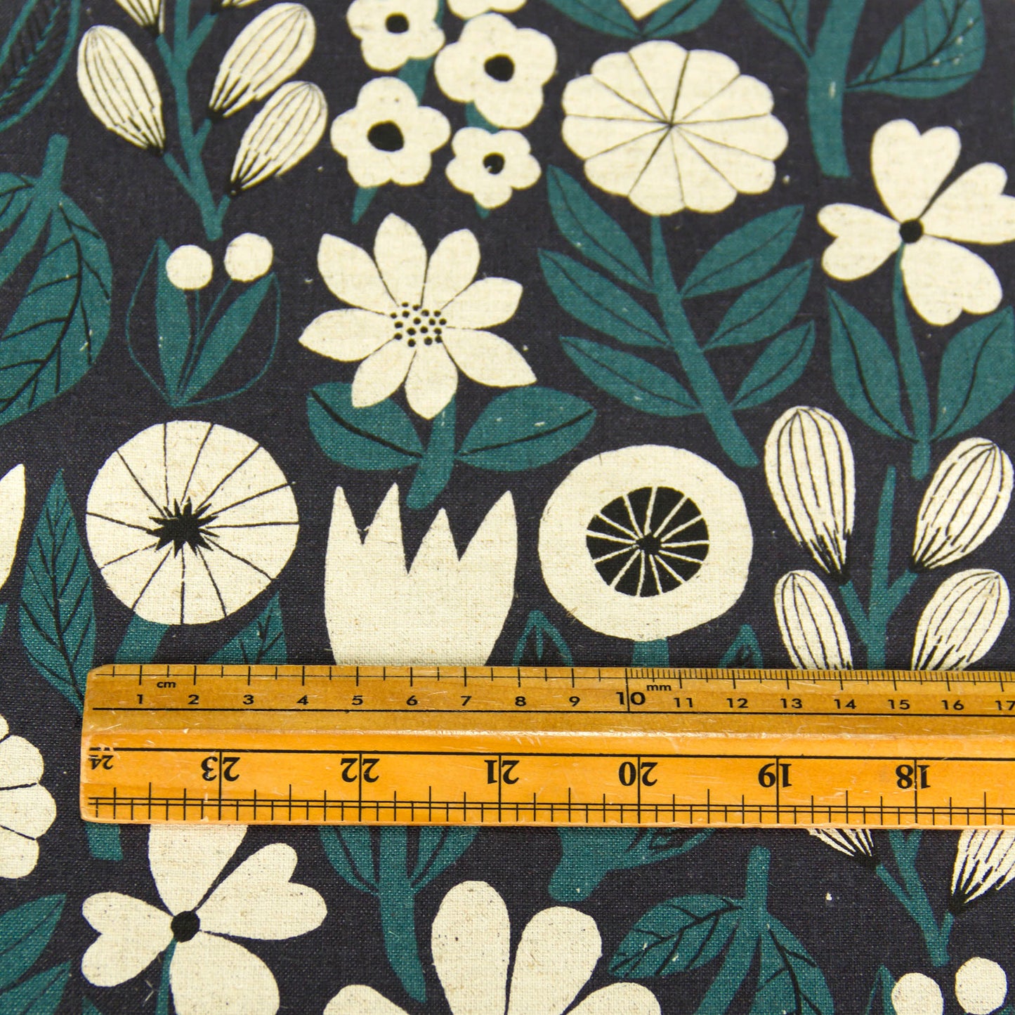 Vintage Style Cotton Linen Blend Canvas Fabric Flower Navy by the Yard