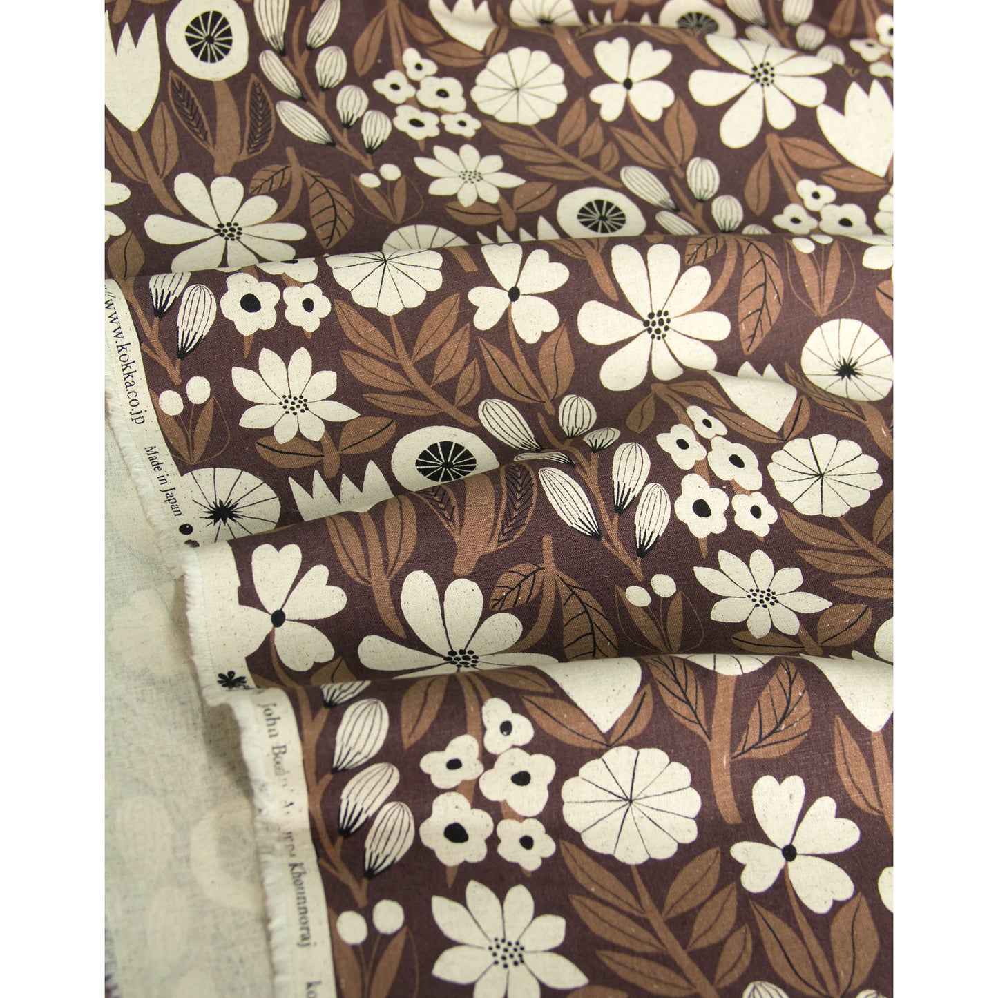 Vintage Style Cotton Linen Blend Canvas Fabric Flower Dark Brown by the Yard