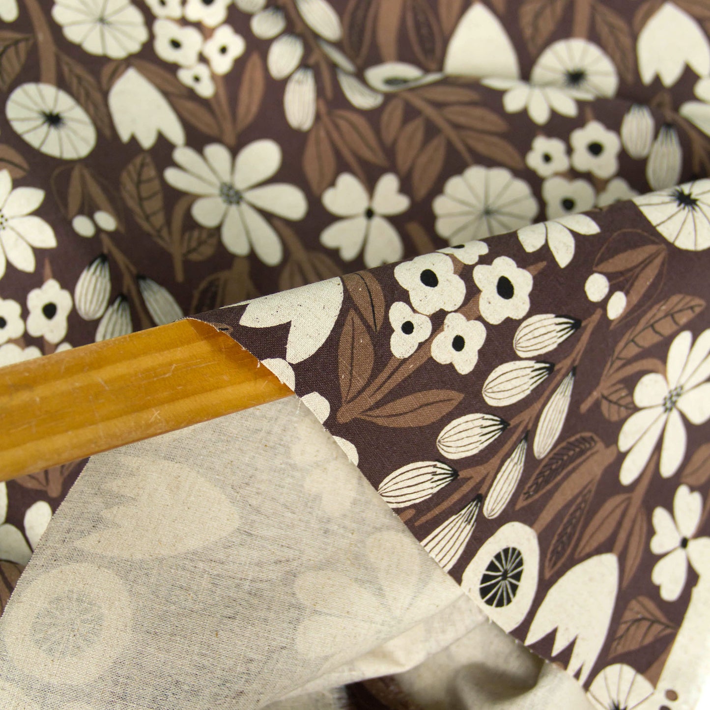 Vintage Style Cotton Linen Blend Canvas Fabric Flower Dark Brown by the Yard
