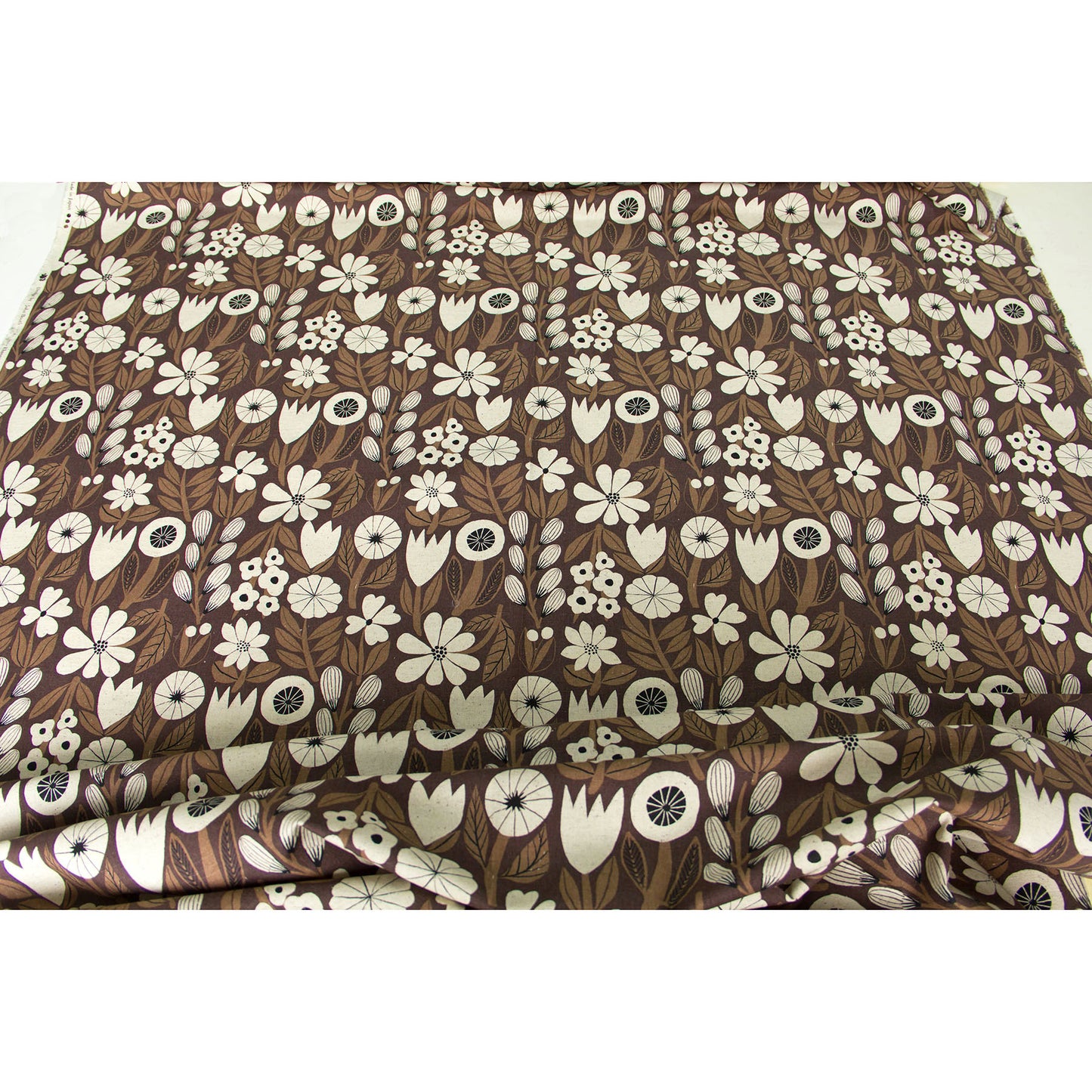 Vintage Style Cotton Linen Blend Canvas Fabric Flower Dark Brown by the Yard
