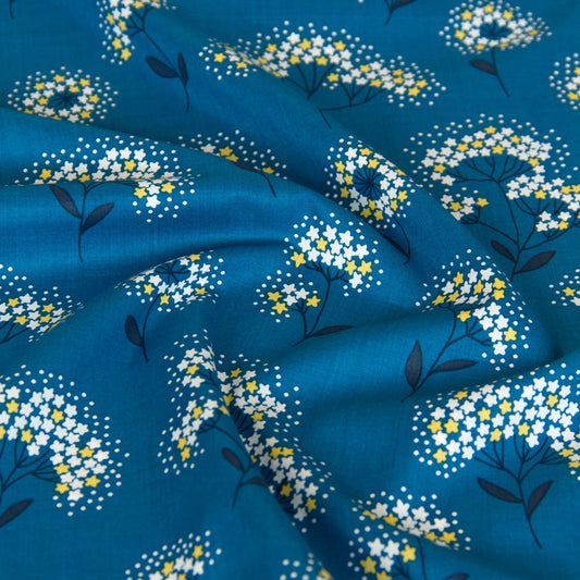 Tissu léger en coton lawn, motif Kokka Flower, noir, vendu au mètre