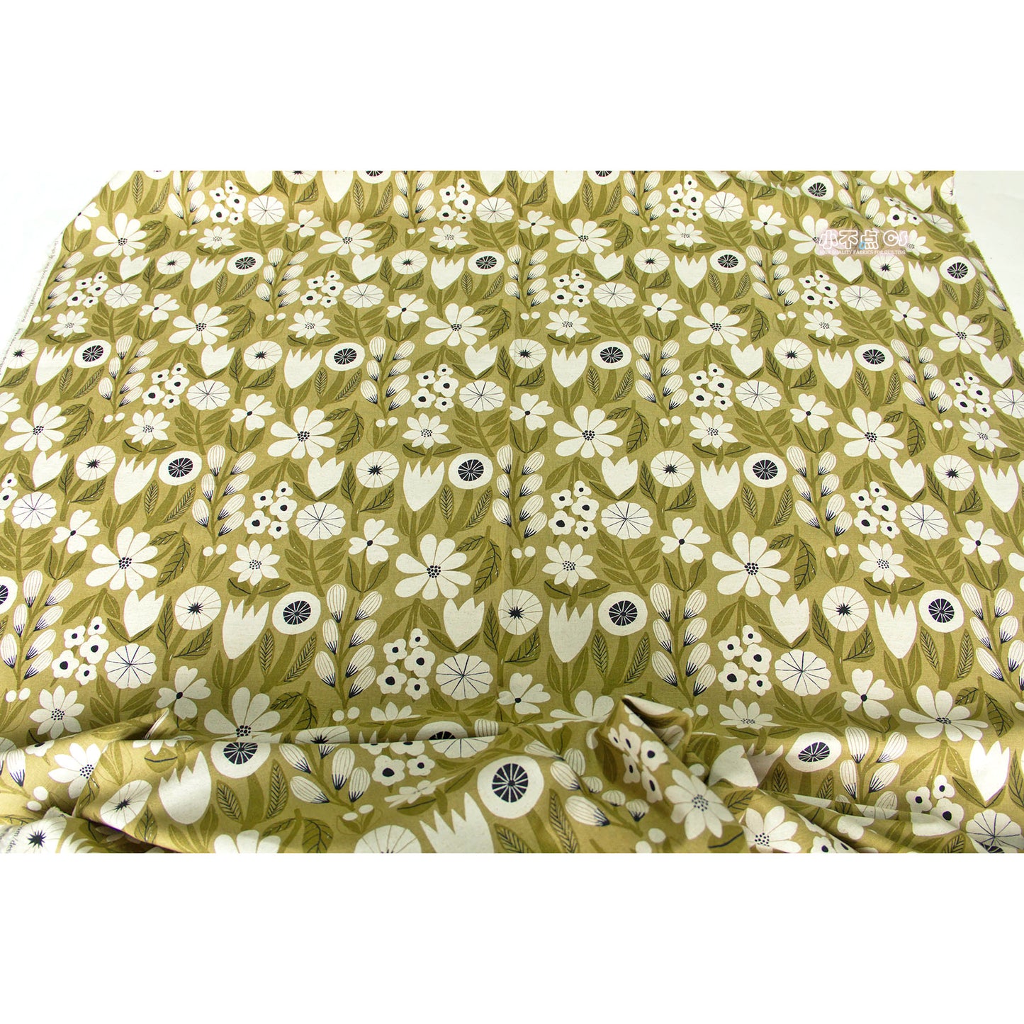 Vintage Style Cotton Linen Blend Canvas Fabric Flower Rough Green by the Yard