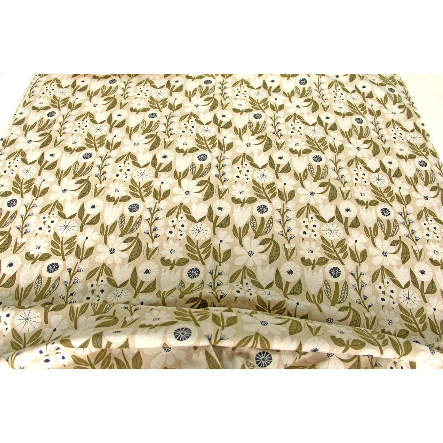 Vintage Style Cotton Linen Blend Canvas Fabric Flower Beige by the Yard