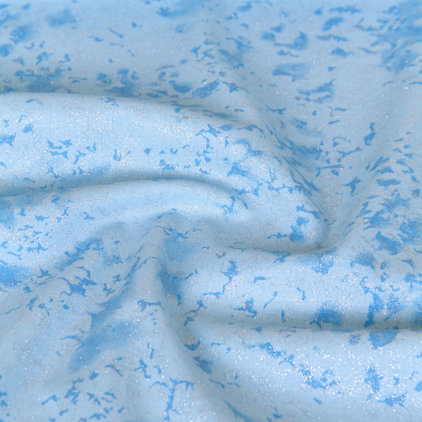 Cotton Fabric with Silver Glitter Light Blue by the Yard
