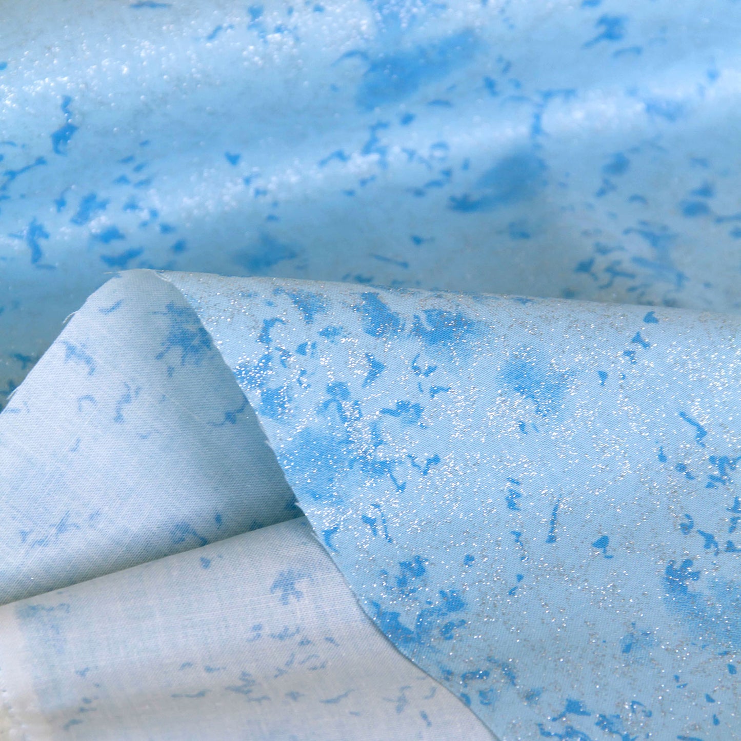 Cotton Fabric with Silver Glitter Light Blue by the Yard