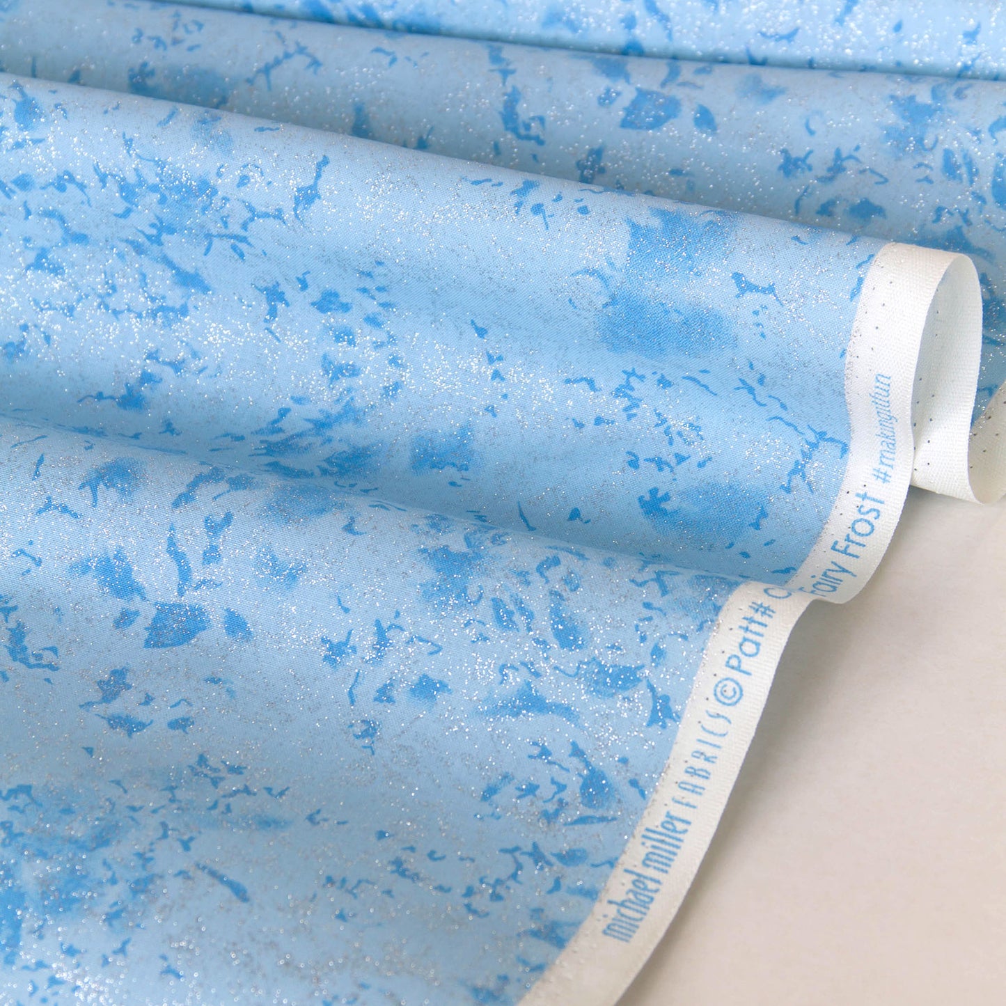 Cotton Fabric with Silver Glitter Light Blue by the Yard