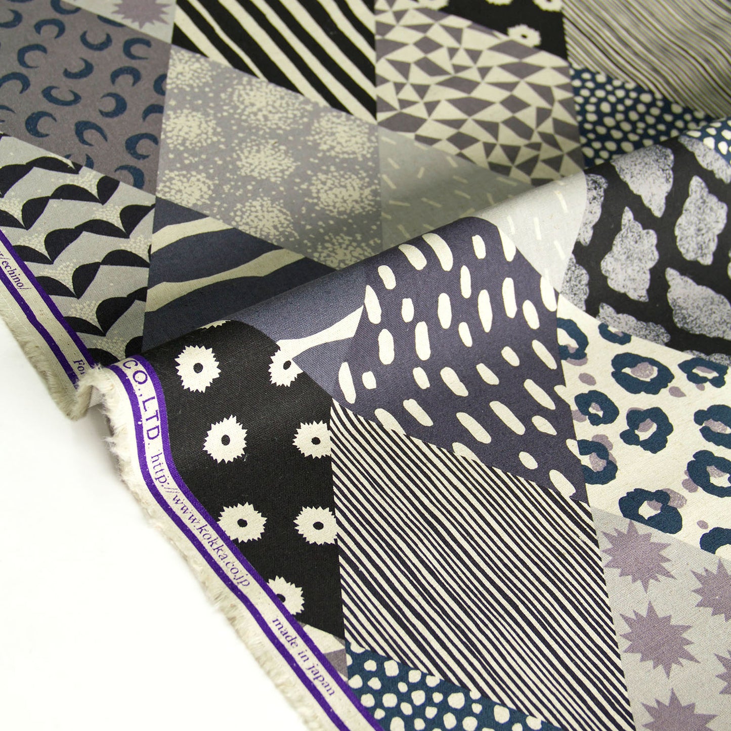 Toile de coton et lin Echino par Etsuko Furuya Rhombus Noir au mètre