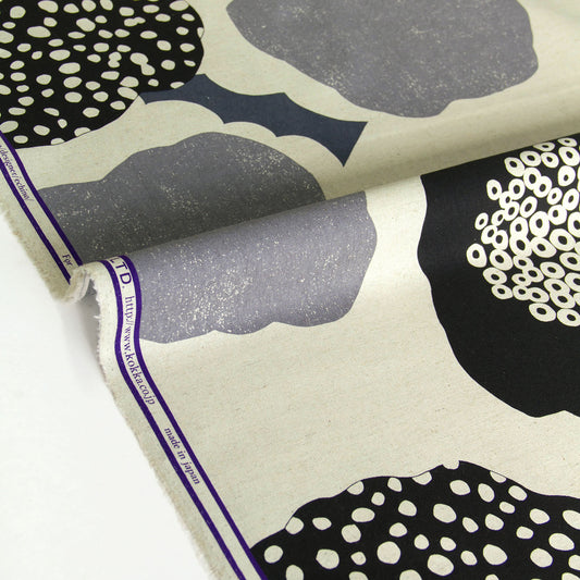 Tecido de lona de algodão e linho Echino, da Etsuko Furuya, estampado Cloud Flower, cor natural/cinza, vendido ao metro.