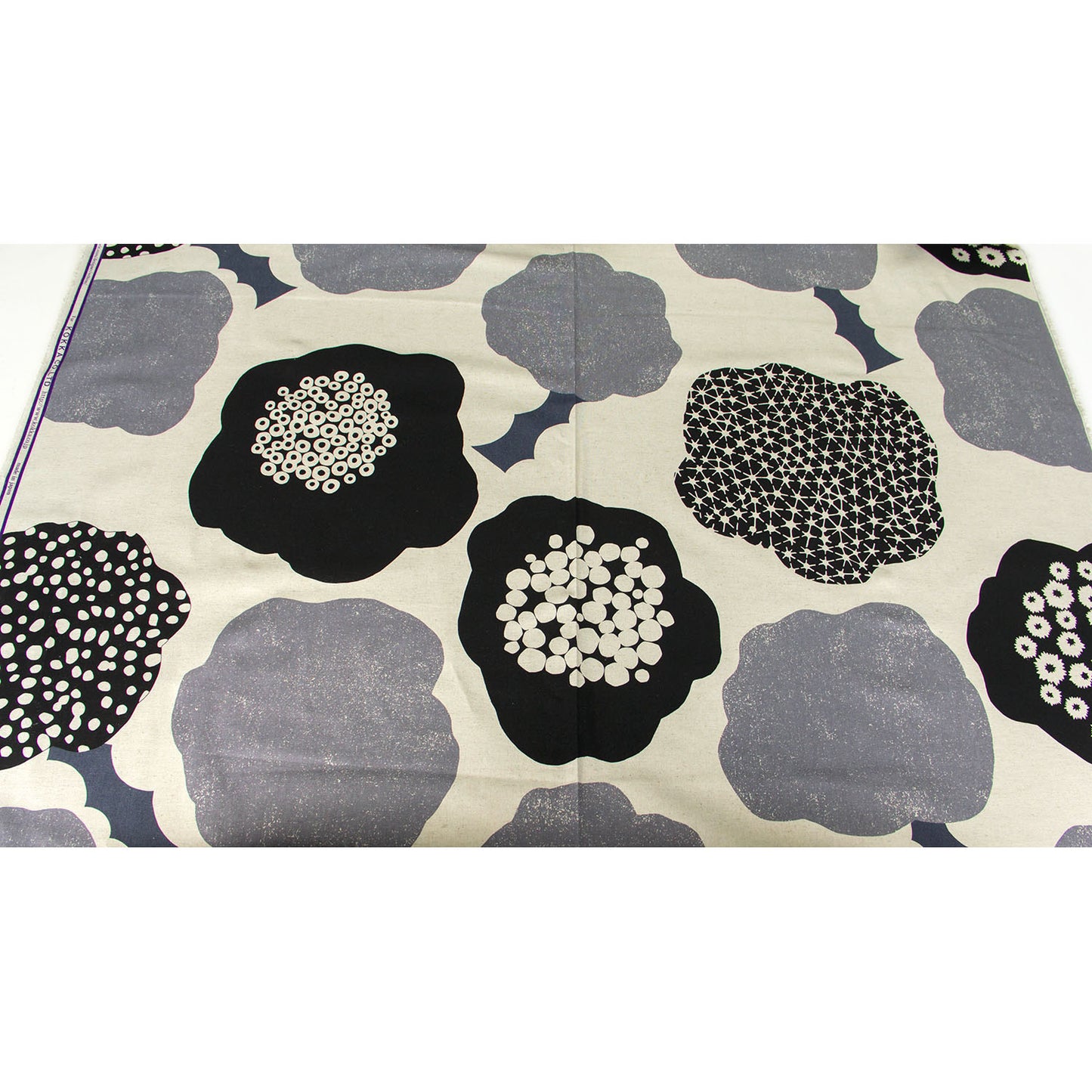 Toile de coton et lin Echino par Etsuko Furuya, motif Fleur nuageuse, naturel/gris, au mètre