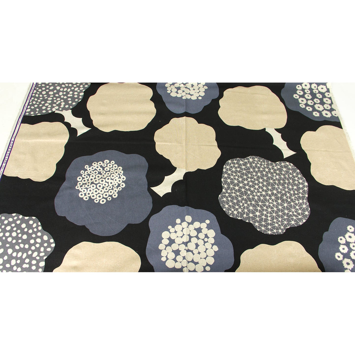 Toile de coton et lin Echino par Etsuko Furuya, motif Fleur nuageuse, noire, vendue au mètre