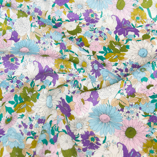 Tissu léger en coton lawn, motif Kokka Flower, noir, vendu au mètre